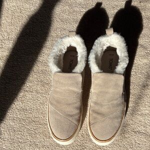 TOMS Beige Suede Slip-Ons with Plush Lining